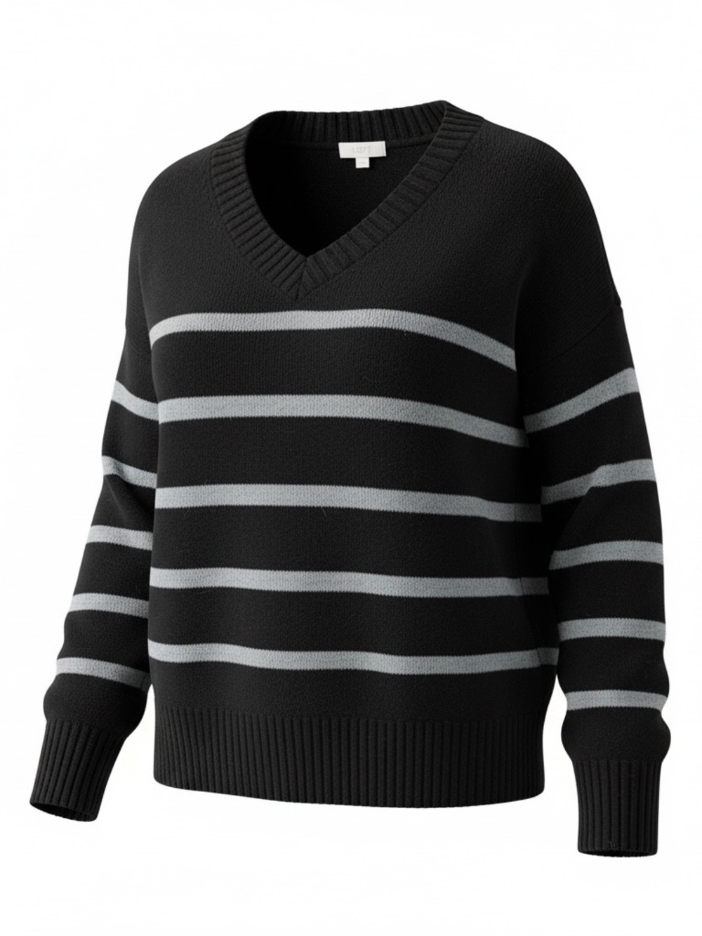 Loft Outlet - Women’s Black Striped V-Neck Sweater - size medium